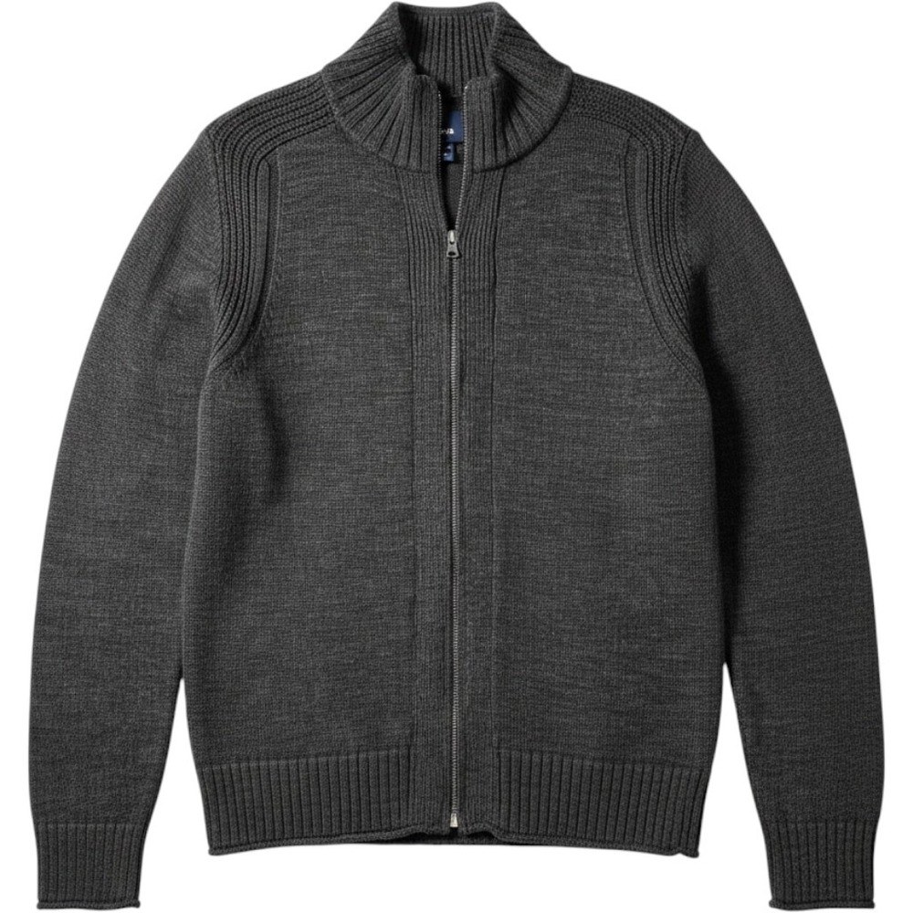 Gap Full Zip Sweater Men Medium Gray Mock Neck Silk Blend Cotton Knit Preppy EUC